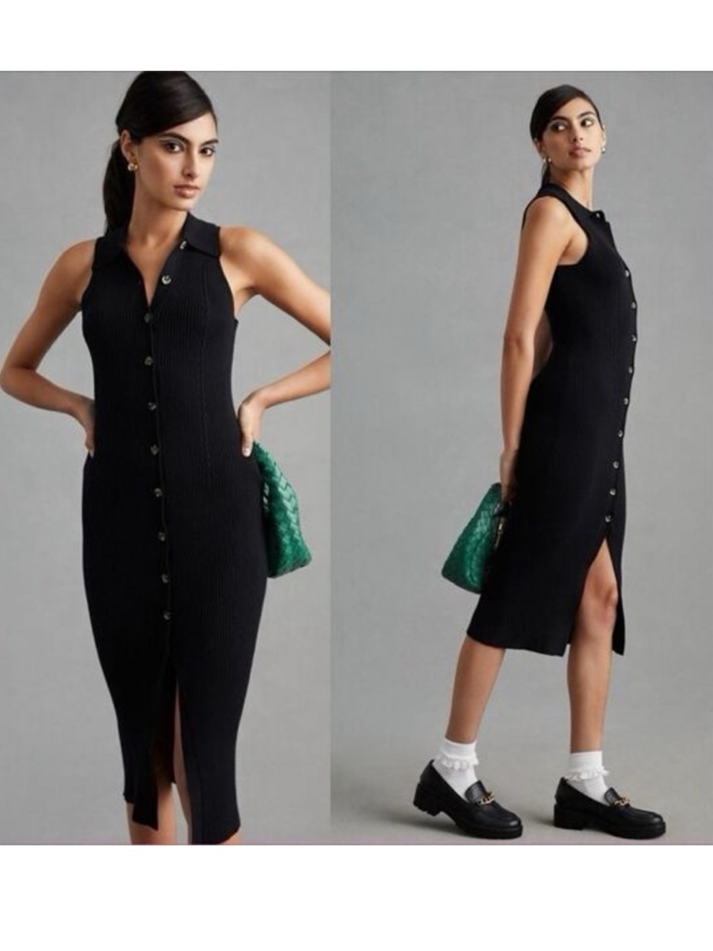 Favorite Daughter Sleeveless Button-Front Rib Knit Midi Dress - Black